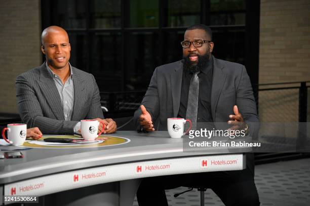 Analysts, talk on set prior to Game Six of the 2022 NBA Finals on June 16, 2022 at TD Garden in Boston, Massachusetts. NOTE TO USER: User expressly...
