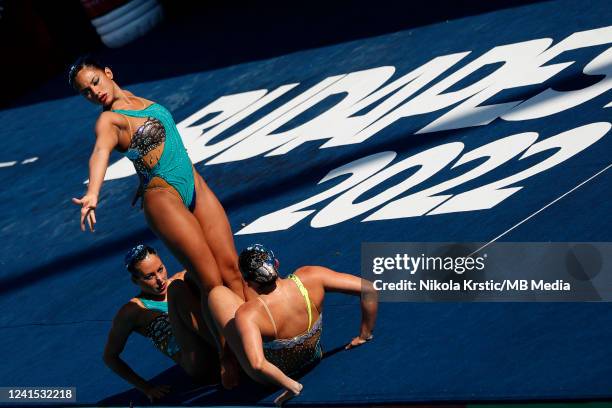 The team of USA compete in the Women Team Free FInal on day eight of the Budapest 2022 FINA World Championships at Alfred Hajos National Aquatics...