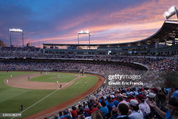 General view during Game One of the Men's College World Series between the Ole Miss Rebels and the Oklahoma Sooners at Charles Schwab Field on June...