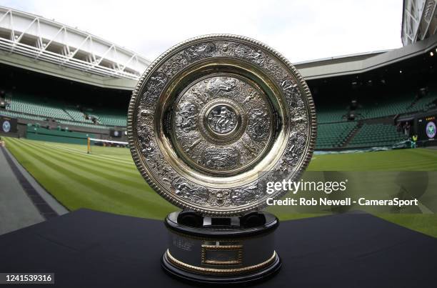 The Venus Rosewater Dish, the Ladies' Singles trophy ahead of The Championships Wimbledon 2022 at All England Lawn Tennis and Croquet Club on June...