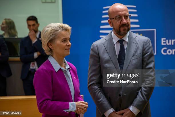 President of the European Council Charles Michel as seen at the Round Table - Tour de Table with Ursula von der Leyen President of the European...