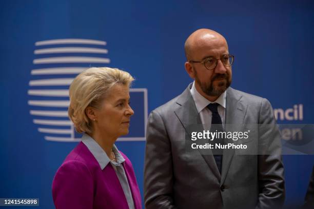 President of the European Council Charles Michel as seen at the Round Table - Tour de Table with Ursula von der Leyen President of the European...