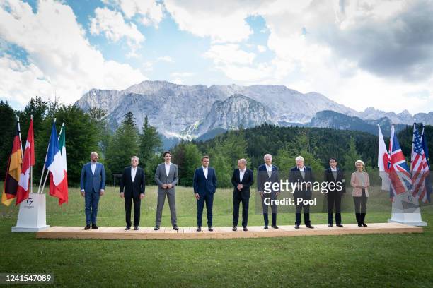 Leaders European Union Council President Charles Michel, Prime Minister of Italy Mario Draghi, Prime Minister of Canada Justin Trudeau, President of...