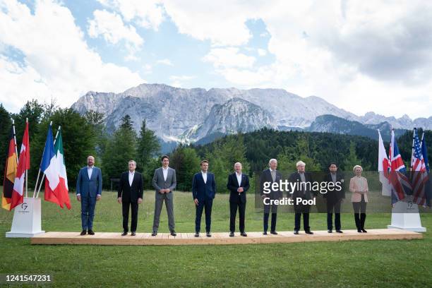 Leaders European Union Council President Charles Michel, Prime Minister of Italy Mario Draghi, Prime Minister of Canada Justin Trudeau, President of...