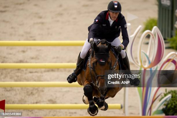 Kevin Staut in action during the Nations Cup jumping at CHIO Rotterdam. The equestrian event will take place for the 73rd time in the Kralingse Bos...