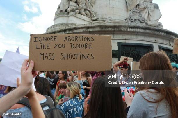 French and American women hold a Women's Rights rally in Place de La Republique on June 26, 2022 in Paris, France. On Friday, the United States...