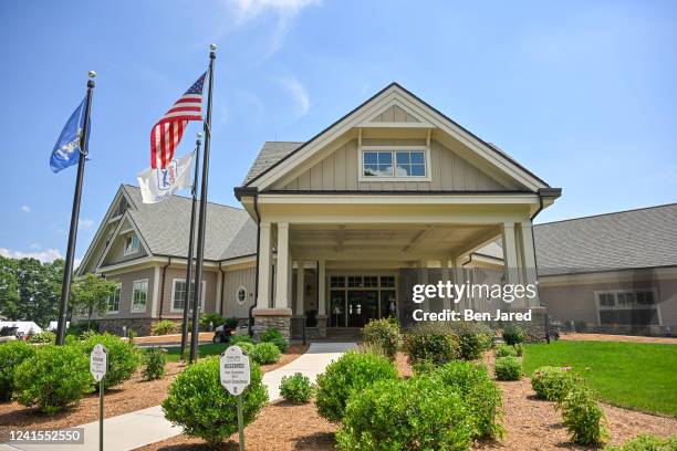 The clubhouse entrance is seen during the final round of the Travelers Championship at TPC River Highlands on June 26, 2022 in Cromwell, Connecticut.