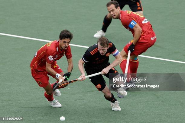 Ignacio Rodriguez of Spain, Seve van Ass of Holland Alvaro Iglesias of Spain during the Pro League match between Holland v Spain at the HC Den Bosch...