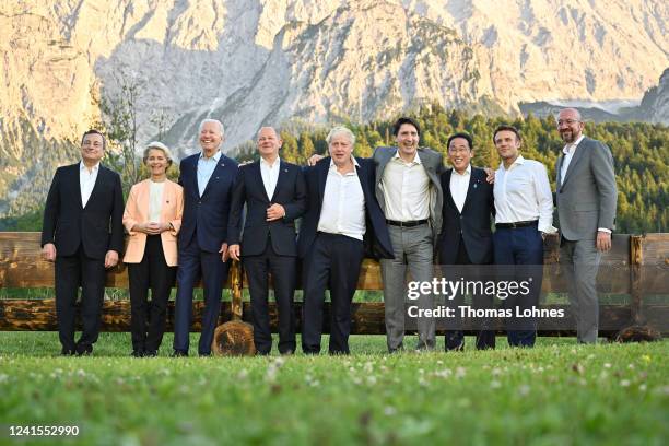 Italy's Prime Minister Mario Draghi, European Commission President Ursula von der Leyen, US President Joe Biden, Germany's Chancellor Olaf Scholz,...