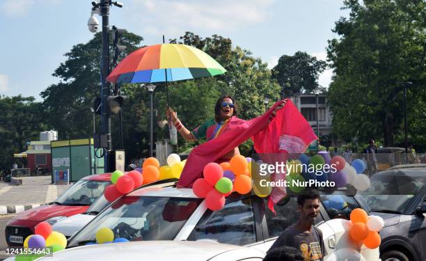 Members of Transgender and LGBT group are seen on the road on the occasion of their Rainbow Pride Walk to show their community's' presence in the...