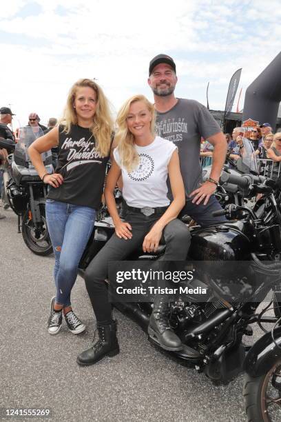 Miriam Hoeller, Simon Böer and Julia Dorny during the start of the Hamburg Harley Days at Hamburger Grossmarkt on June 26, 2022 in Hamburg, Germany.