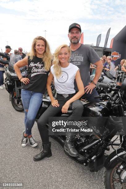 Miriam Hoeller, Simon Böer and Julia Dorny during the start of the Hamburg Harley Days at Hamburger Grossmarkt on June 26, 2022 in Hamburg, Germany.