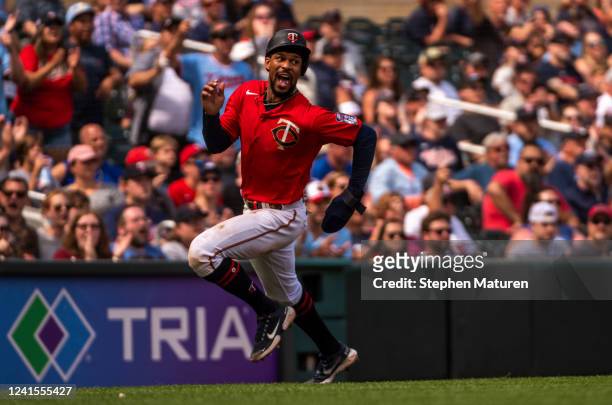 Byron Buxton of the Minnesota Twins scores a run in the seventh inning of the game against the Colorado Rockies at Target Field on June 26, 2022 in...