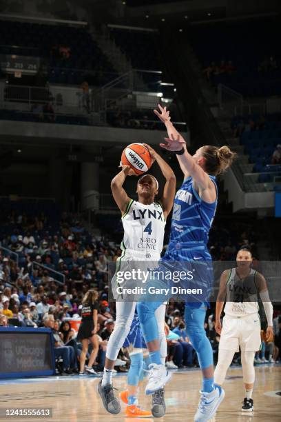 June 26: Moriah Jefferson of the Minnesota Lynx shoots the ball during the game against the Chicago Sky on June 26, 2022 at the Wintrust Arena in...