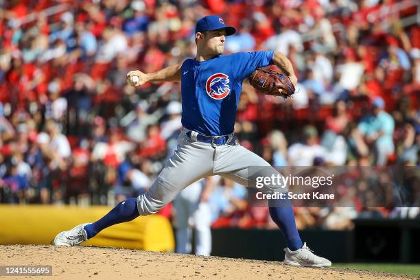 David Robertson of the Chicago Cubs pitches during the tenth inning against the St. Louis Cardinals at Busch Stadium on June 26, 2022 in St. Louis,...