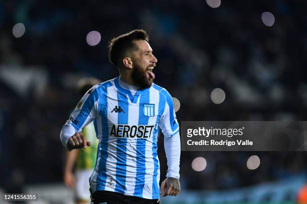 Jonathan Gomez of Racing Club celebrates after scoring the fifth goal of his team during a match between Racing Club and Aldosivi as part of Liga...