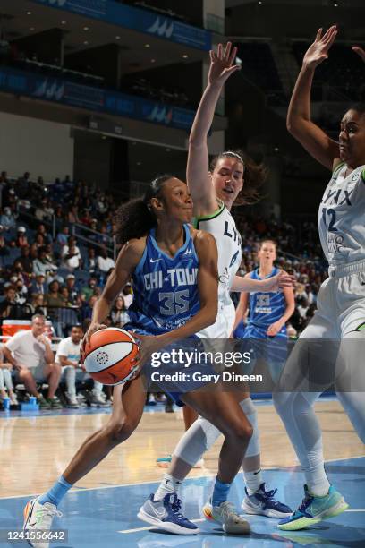 June 26: Rebekah Gardner of the Chicago Sky handles the ball during the game against the Minnesota Lynx on June 26, 2022 at the Wintrust Arena in...