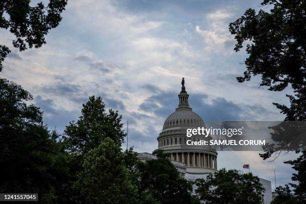 The US Capitol building is seen as as abortion rights activists protest in Washington, DC, on June 26 two days after the US Supreme Court scrapped...