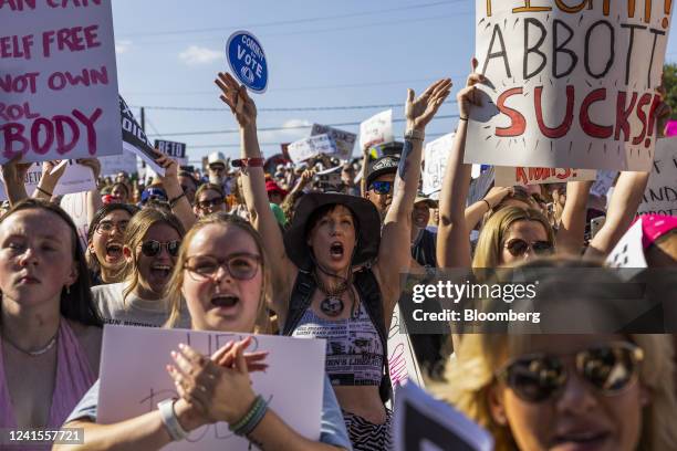 Abortion rights demonstrators during a Rally For Reproductive Freedom in Austin, Texas, US, on Sunday, June 26, 2022. The US Supreme Court overturned...