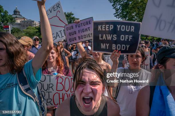 Abortion-rights activists argue with anti-abortion activists in front of the Supreme Court on June 26, 2022 in Washington, DC. The Supreme Court's...