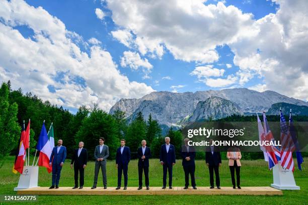 European Council President Charles Michel, Italy's Prime Minister Mario Draghi, Canada's Prime Minister Justin Trudeau, France's President Emmanuel...