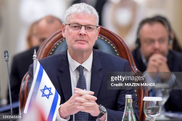 Alon Ushpiz, director-general at Israels Ministry of Foreign Affairs, looks on during the Negev Forum's first Steering Committee meeting in the town...