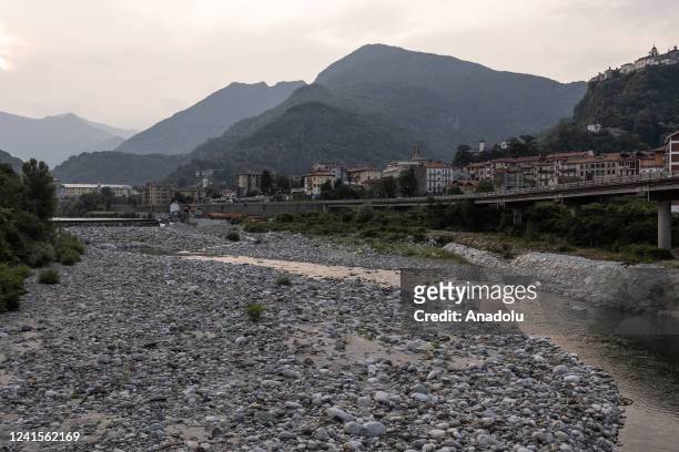 Photo shows the Sesia river in Varallo sesia, in the Province of Vercelli, Piedmont, on June 19, 2022. The Sesia river is a notable left tributary of...