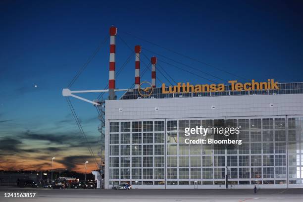 An aircraft hangar, operated by Lufthansa Technik AG, at Munich International Airport in Munich, Germany, on Saturday, June 25, 2022. Although travel...