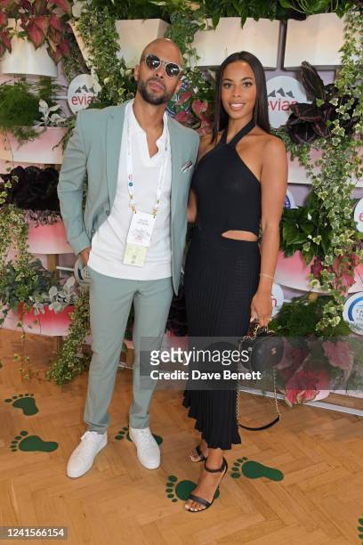 Marvin Humes and Rochelle Humes attend the evian VIP Suite, certified as carbon neutral by The Carbon Trust, at Wimbledon on June 27, 2022 in London,...
