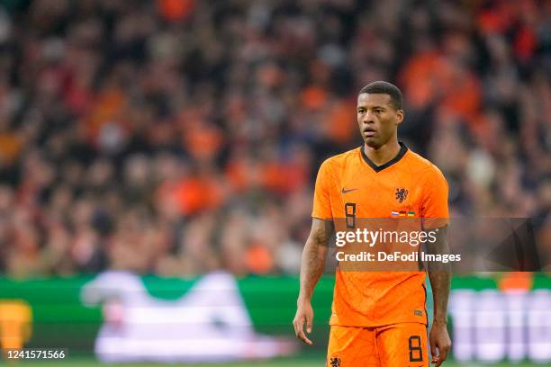 Georginio Wijnaldum of Netherlands looks on during the international friendly match between Netherlands and Germany at Johan Cruijff Arena on March...