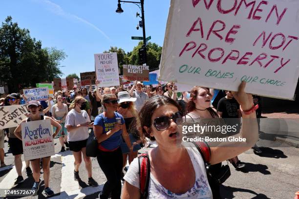 Pro-choice demonstrators march from the Massachusetts State House to Government Center during the pro-choice demonstration at the Massachusetts State...