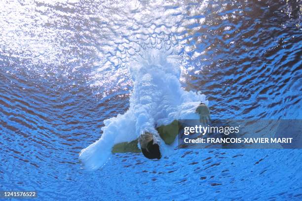 Brazil's Ingrid Oliveira competes during the women's 10m platform diving finals at the Duna Arena in Budapest, on June 27, 2022.