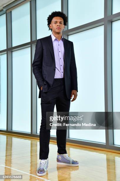 Paolo Banchero of the Orlando Magic poses for a photo before the Orlando Magic Draft Press Conference on June 24, 2022 at Amway Center in Orlando,...