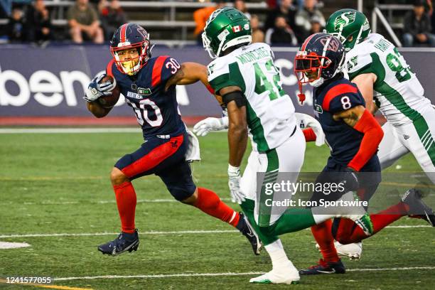 Montreal Alouettes wide receiver Chandler Worthy returns a punt during the Saskatchewan Roughriders versus the Montreal Alouettes game on June 23 at...