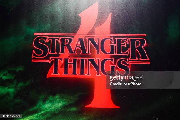 Stranger Things season fourbanner is seen at 'The Lab', Stranger Things Netflix series experience venue in Madrid, Spain on June 27th, 2022. The...