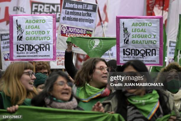 Pro-choice protest in front of the US embassy in Buenos Aires, on June 27 two days after the US Supreme Court scrapped half-century constitutional...