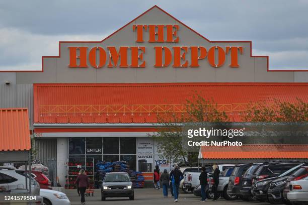Logo of The Home Depot on the store in Edmonton. Friday, May 20 in Edmonton, Alberta, Canada.