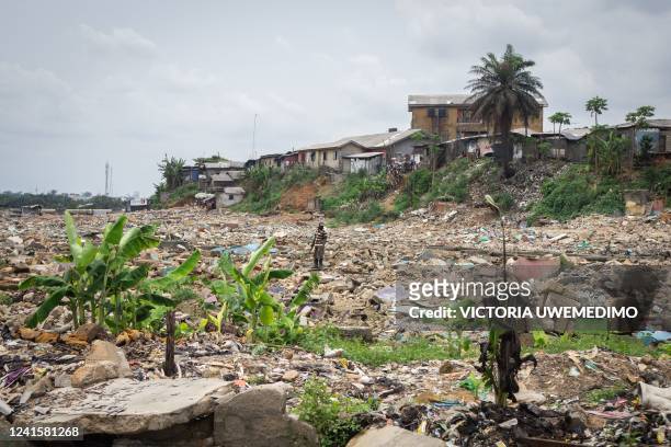 General view of demolished houses in Elechi, Port Harcourt, Nigeria, on March 10, 2022. Port Harcourt's communities are caught in a battle over...