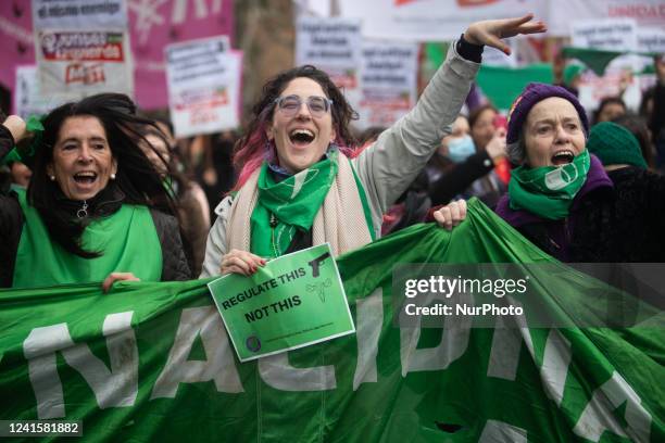 Abortion rights supporters protest outside the U.S. Embassy in Buenos Aires, after the U.S. Supreme Court ruled in the Dobbs v Women's Health...