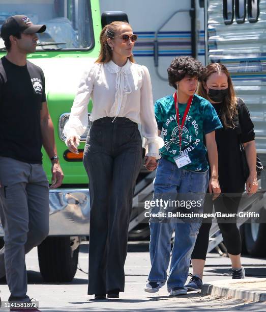 Jennifer Lopez and Emme Maribel Muniz are seen on June 27, 2022 in Los Angeles, California.