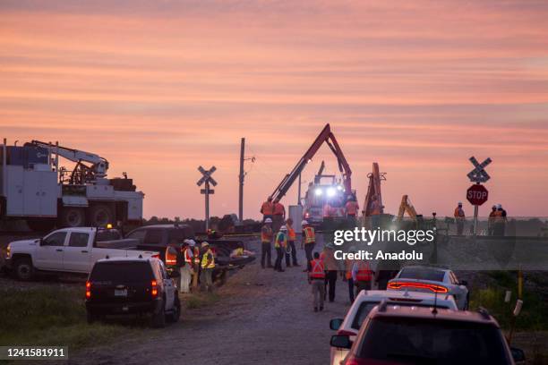 View of the site after an Amtrak train, with 243 passengers, derailed after hitting a dump truck in Missouri, United States on June 27, 2022....