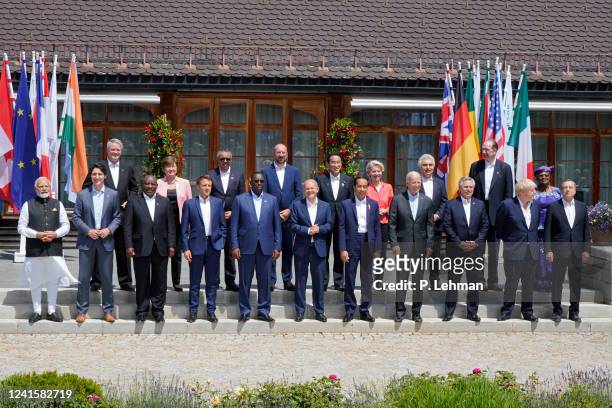 Leaders of G7 and outreach countries gather for a group photo during the G7 Summit Germany 2022&#xA; l.t.r. Front row: India's Prime Minister...