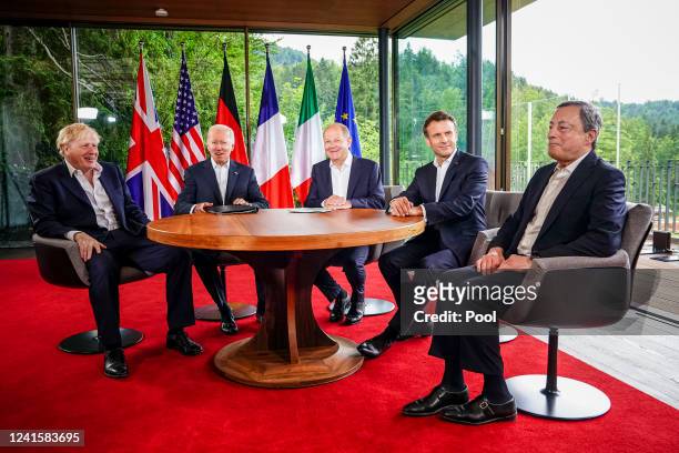 Britain's Prime Minister Boris Johnson, US President Joe Biden, German Chancellor Olaf Scholz, French President Emmanuel Macron and Italian Prime...