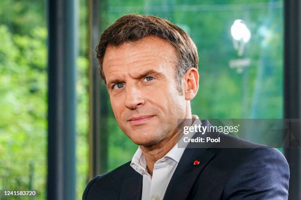 French President Emmanuel Macron prepares for meeting with other G7 leaders at Elmau Castle on June 28, 2022 near Garmisch-Partenkirchen, Germany....