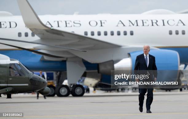 President Joe Biden walks to Air Force One at Munich Airport June 28 in Munich, southern Germany, after attending the G7 Summit hosted by the German...