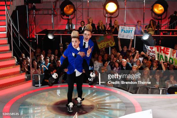 Jedward are evicted from the celebrity Big Brother house during the Celebrity Big Brother Final at Elstree Studios on September 8, 2011 in...