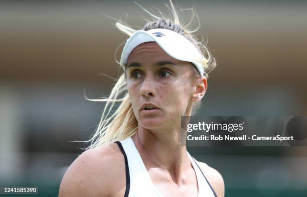 Lesia Tsurenko during her match against Jodie Burrage during Day One of The Championships Wimbledon 2022 at All England Lawn Tennis and Croquet Club...