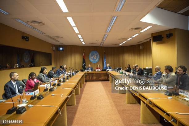 Speaker of Libyan House of Representatives Aguila Saleh, United Nations Special Adviser on Libya Stephanie Williams and President of Libya's High...