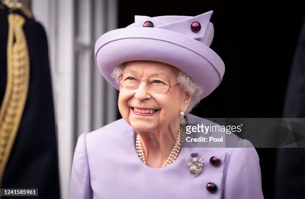 Queen Elizabeth II attends an Armed Forces Act of Loyalty Parade at the Palace of Holyroodhouse on June 28, 2022 in Edinburgh, United Kingdom....