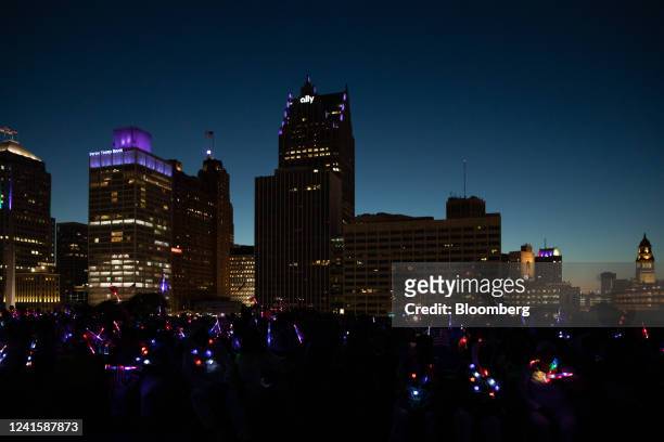 Guests arrive at the Ford Motors Fireworks show in Detroit, Michigan, US, on Monday, June 27, 2022. The Ford Fireworks returned for in-person viewing...